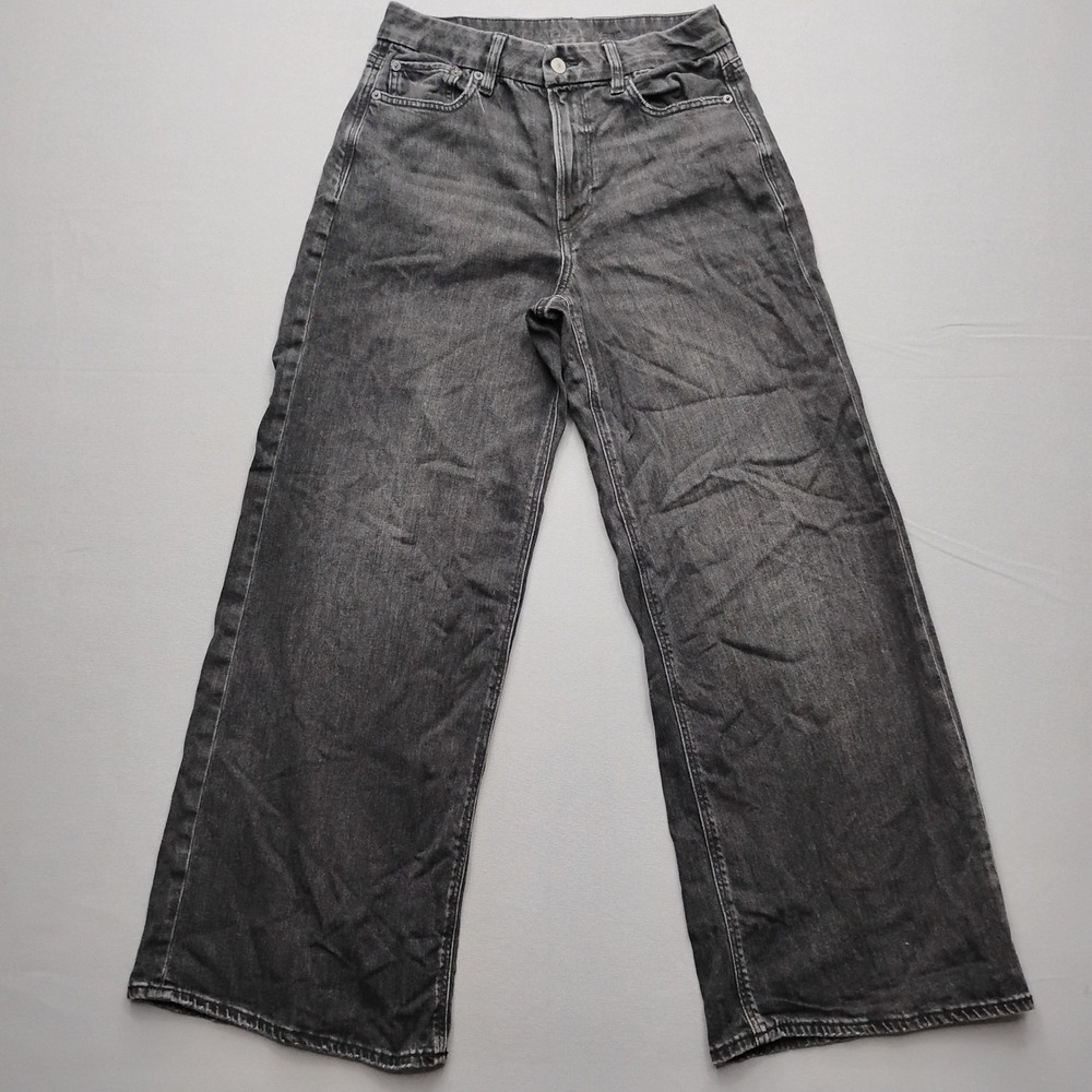 American Eagle Curvy Super High Rise Baggy Wide Leg Jeans Black Womens 6 Regular